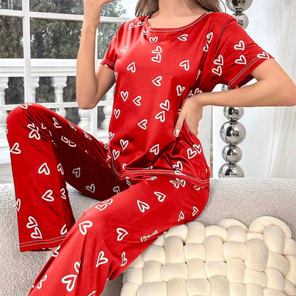 Women's Milk Silk Pajama Set - Luxurious Short Sleeve & Pants Sleepwear