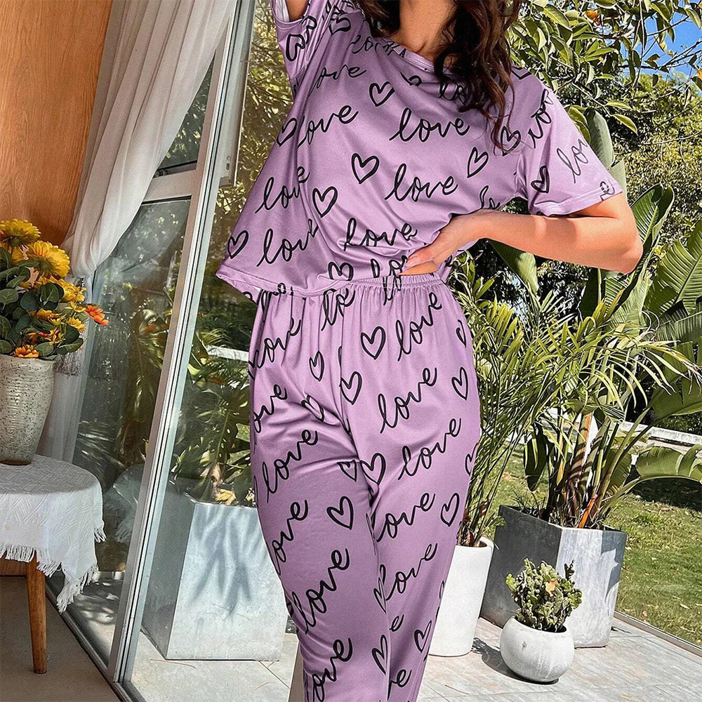 Women's Milk Silk Pajama Set - Luxurious Short Sleeve & Pants Sleepwear