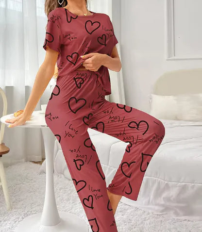 Women's Milk Silk Pajama Set - Luxurious Short Sleeve & Pants Sleepwear