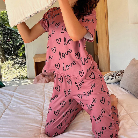 Women's Milk Silk Pajama Set - Luxurious Short Sleeve & Pants Sleepwear