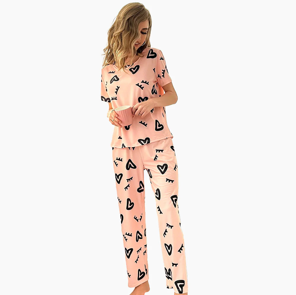 Women's Milk Silk Pajama Set - Luxurious Short Sleeve & Pants Sleepwear