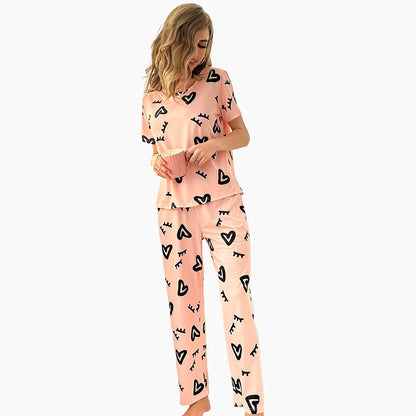 Women's Milk Silk Pajama Set - Luxurious Short Sleeve & Pants Sleepwear