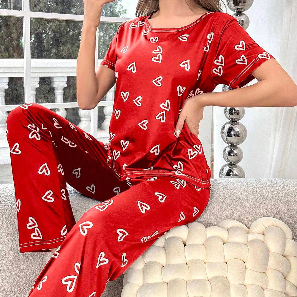 Women's Milk Silk Pajama Set - Luxurious Short Sleeve & Pants Sleepwear