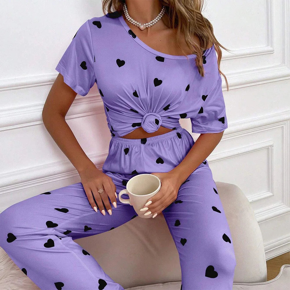 Women's Milk Silk Pajama Set - Luxurious Short Sleeve & Pants Sleepwear